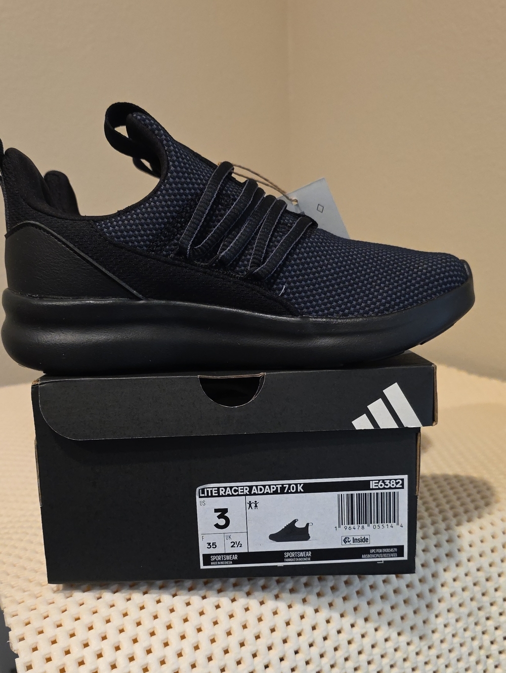 Adidas Lite Racer Adapt 7.0K Black Knit Slip-On Sneakers with Cloudfoam